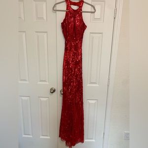 red dress with sequins
front opening